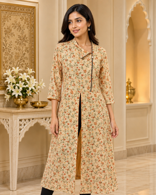 Yellow Orange Metal zip Kurta