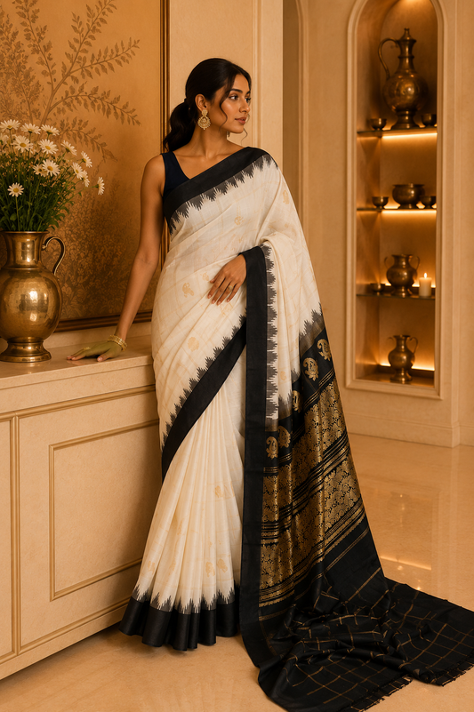 Pure Gadwal Silk: The Monochrome Masterpiece