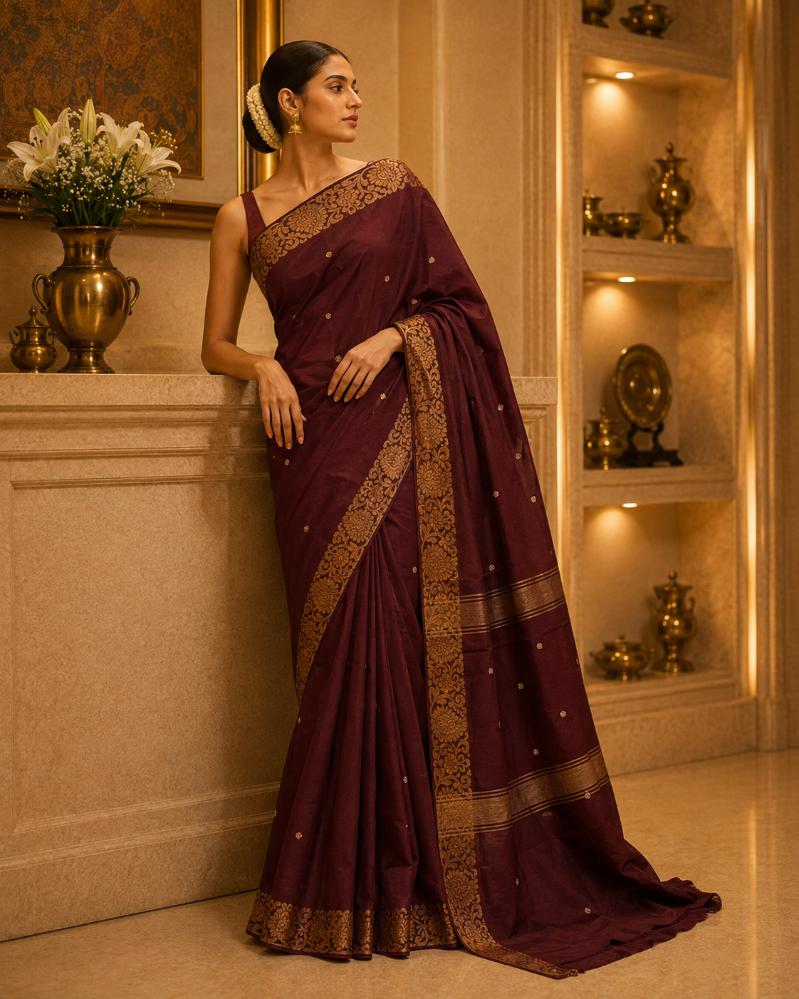 Maroon Kanchi Cotton Saree