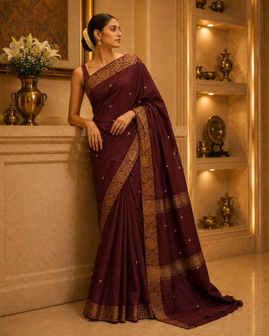 Maroon Kanchi Cotton Saree