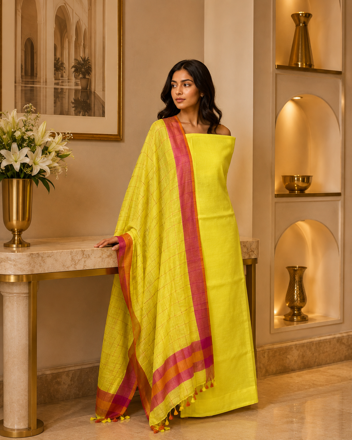 Linen Kurta and Dupatta Set KD