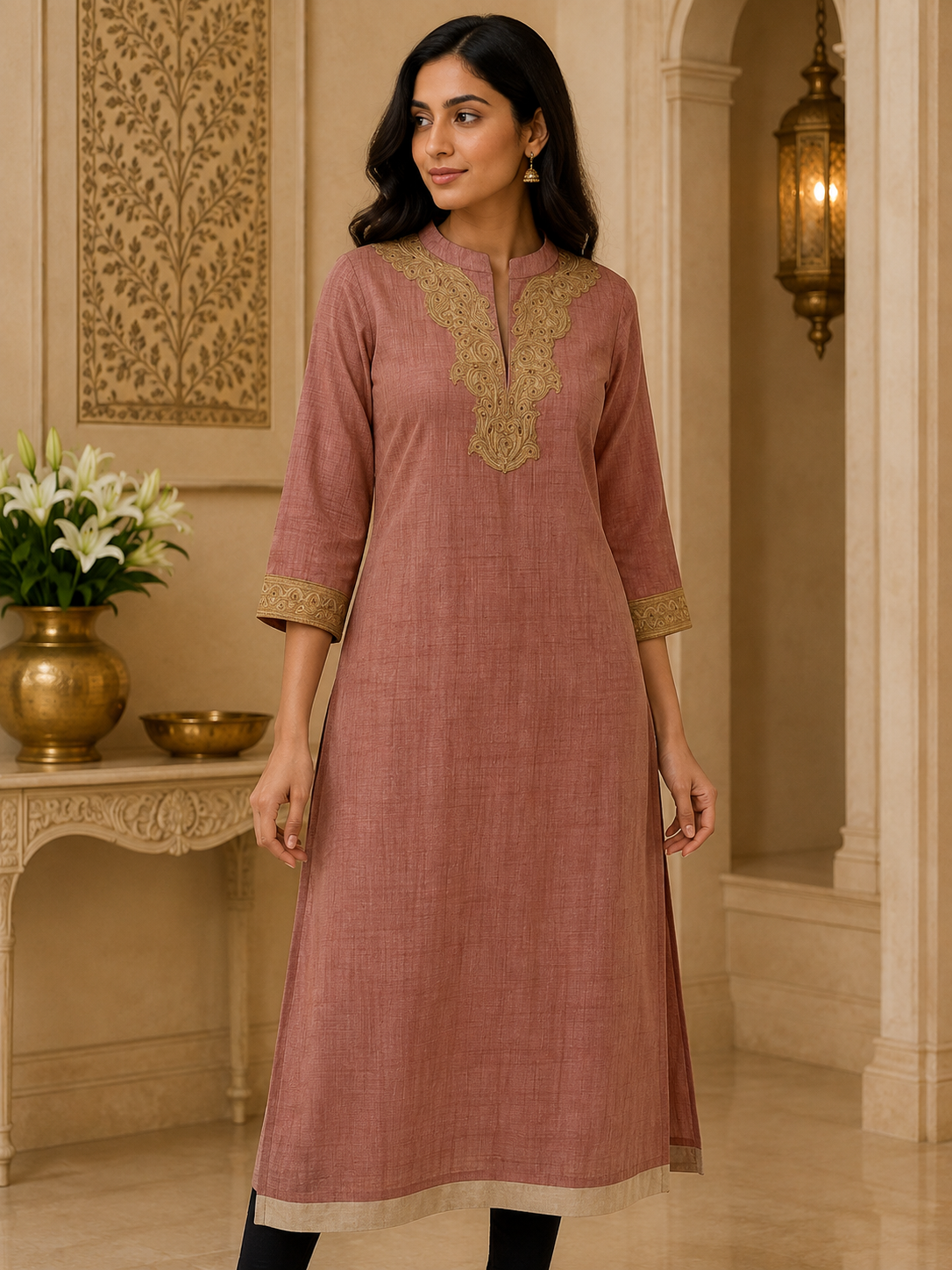 Pinkish brown patch work Readymade Kurta