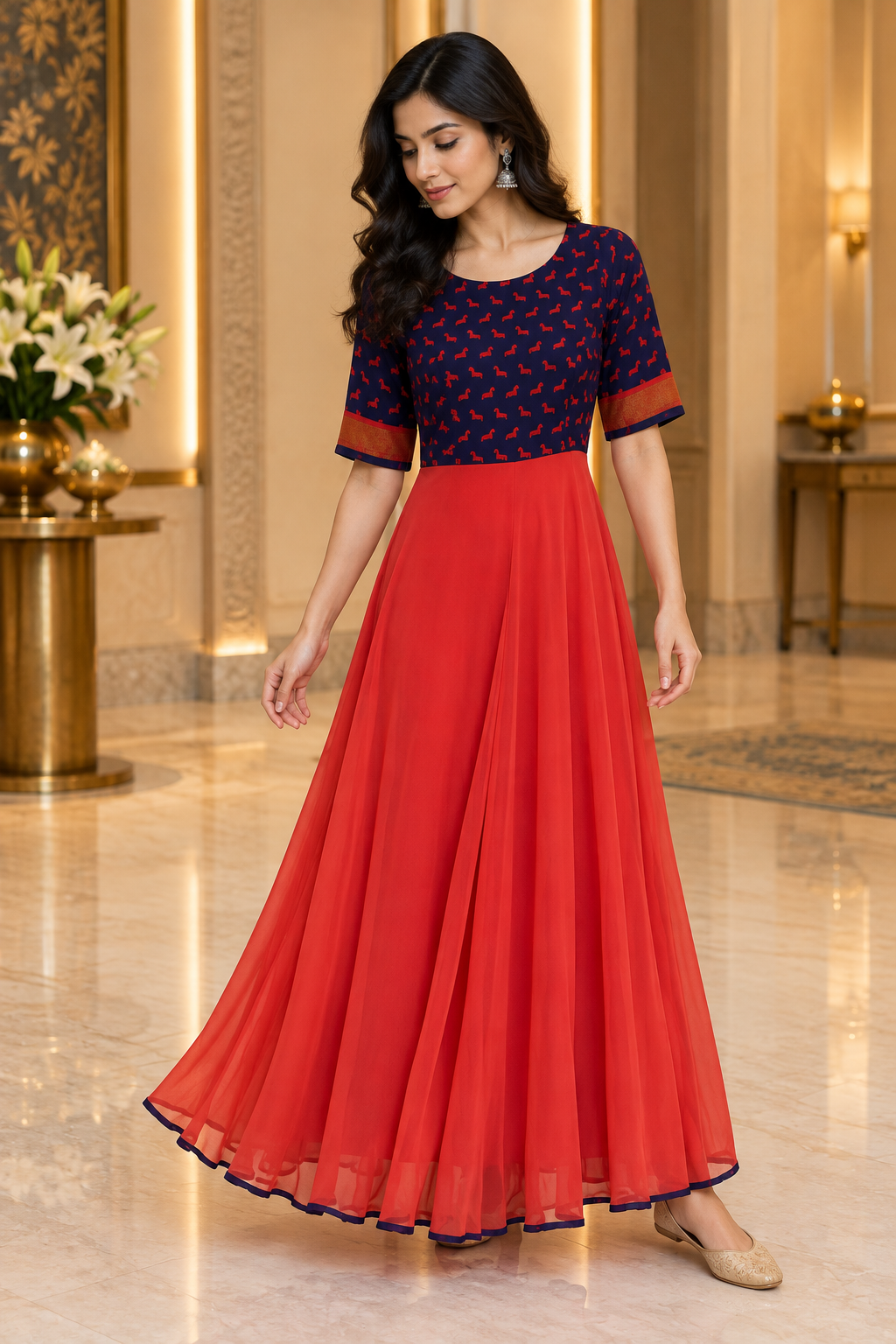 Blue & Coral Ggt Long Gown