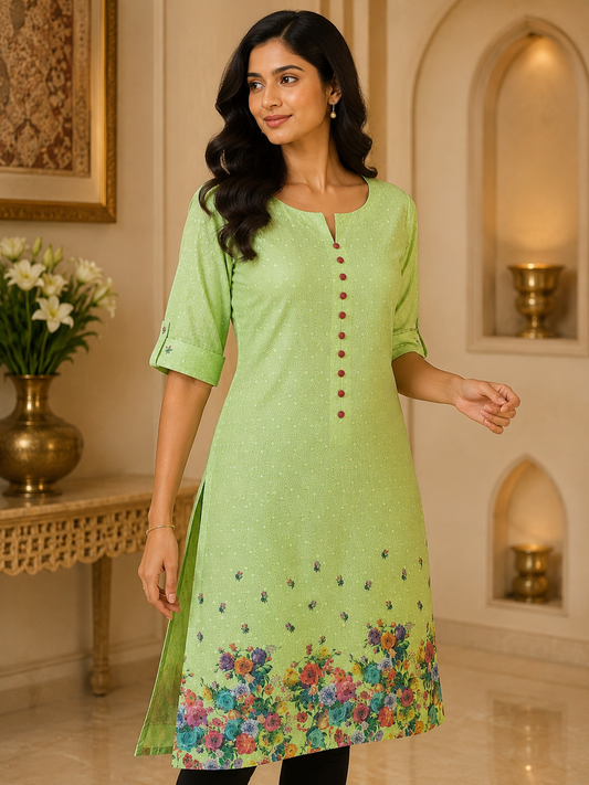 Green Hakoba kurta cut-out sleeves