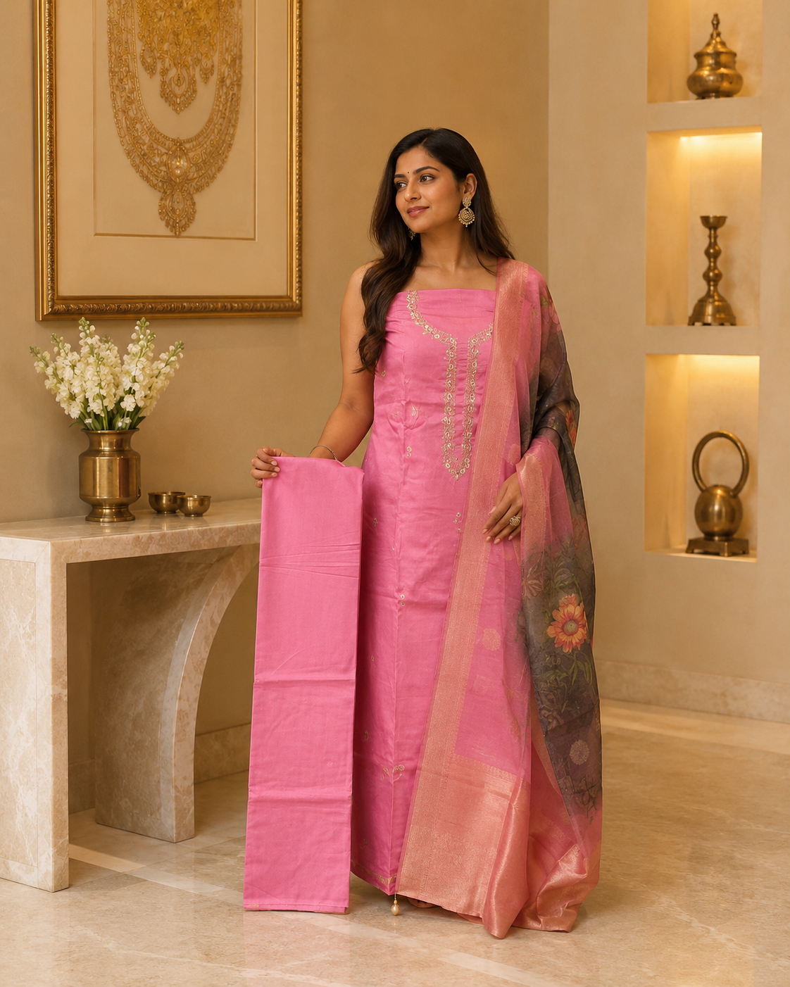 Pink satin handwork Cotton DM