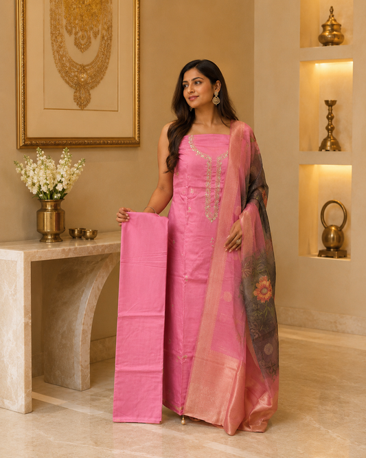 Pink satin handwork Cotton DM