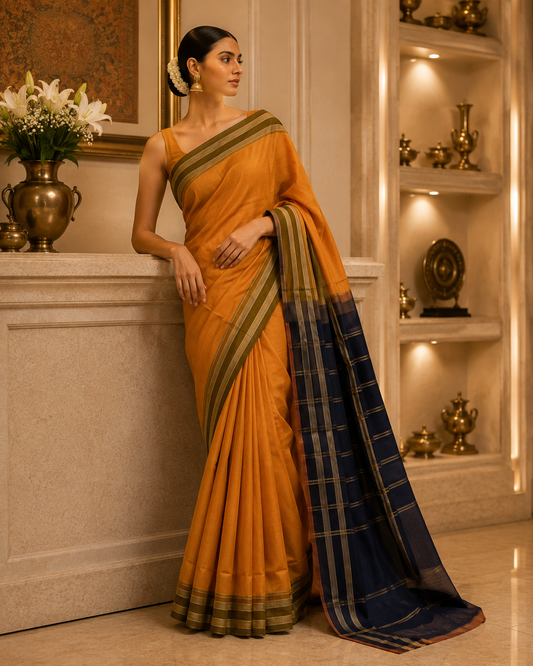 Orange Cotton Saree