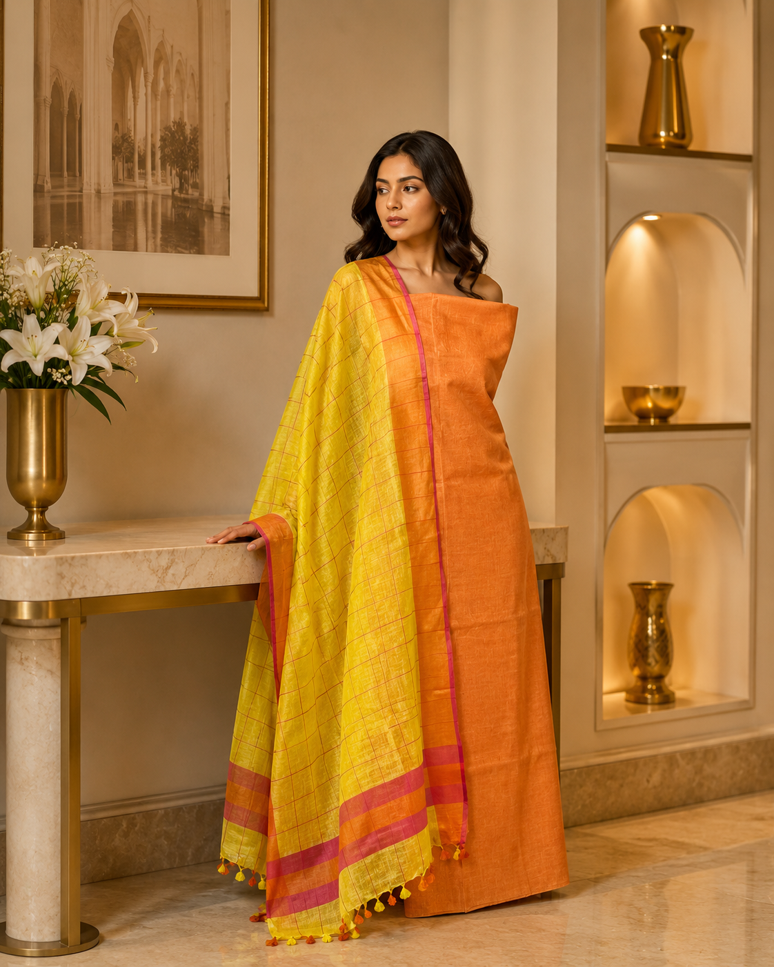 Linen Kurta and Dupatta Set KD