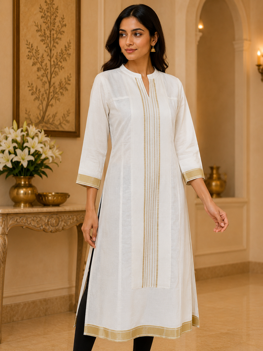 Off-white Readymade kurta with Piku Patch