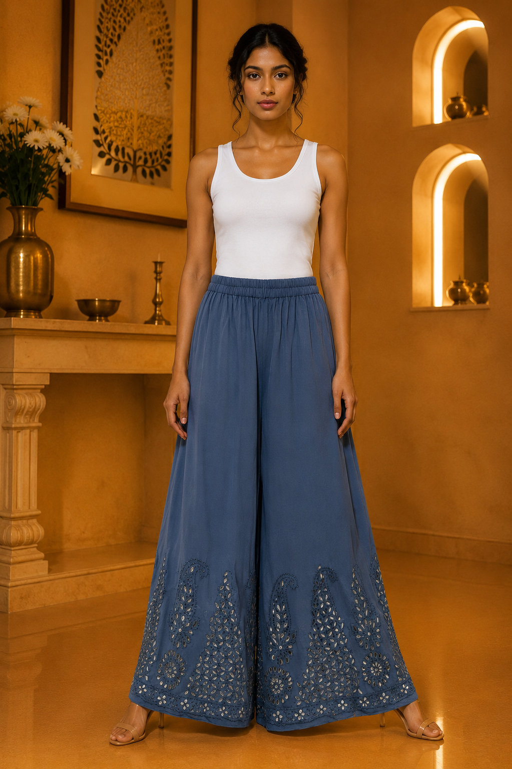 Grey Georgette Chikankari palazzo