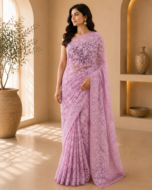 Pink Chikankari Saree