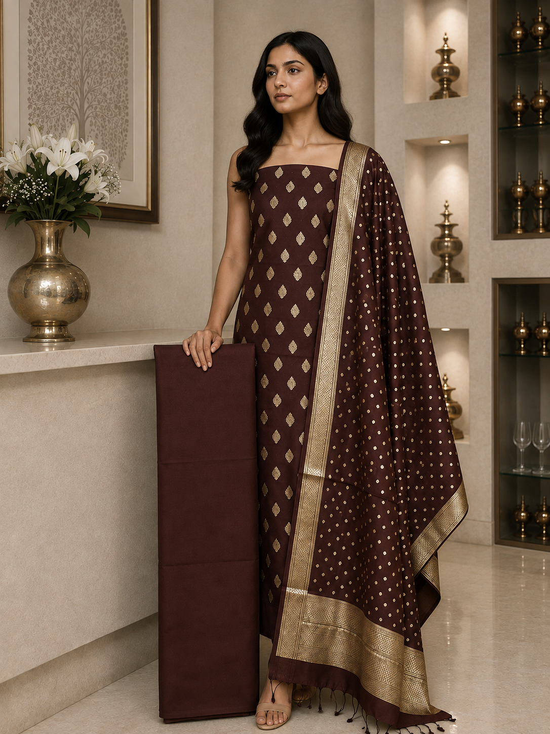 Chanderi Benaras Cotton DM4 Brown