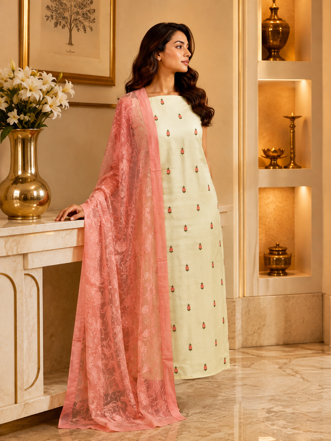Lemon Tafetta Silk & Peach KD
