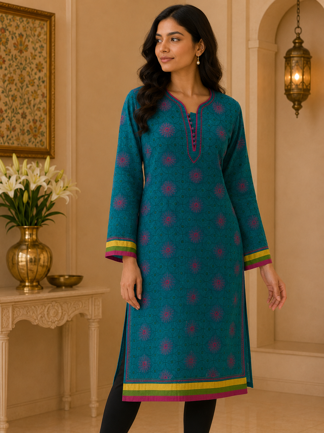 Turquoise Chikankari Kurta