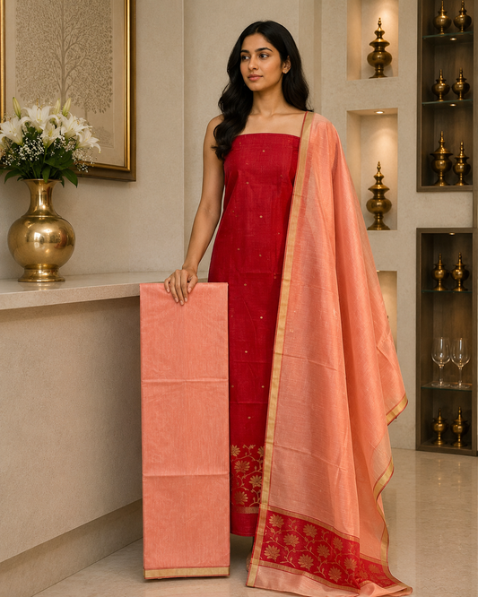 Chanderi Silk Dress Material Red