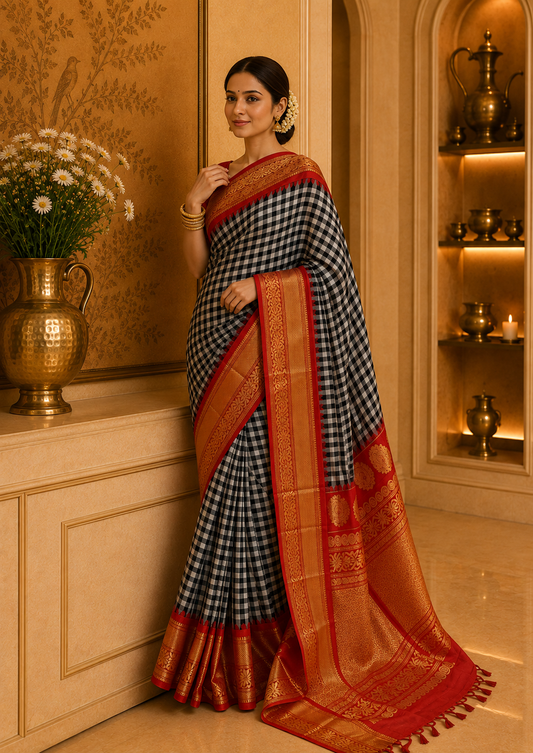 Gadwal Pattu Checkered Saree