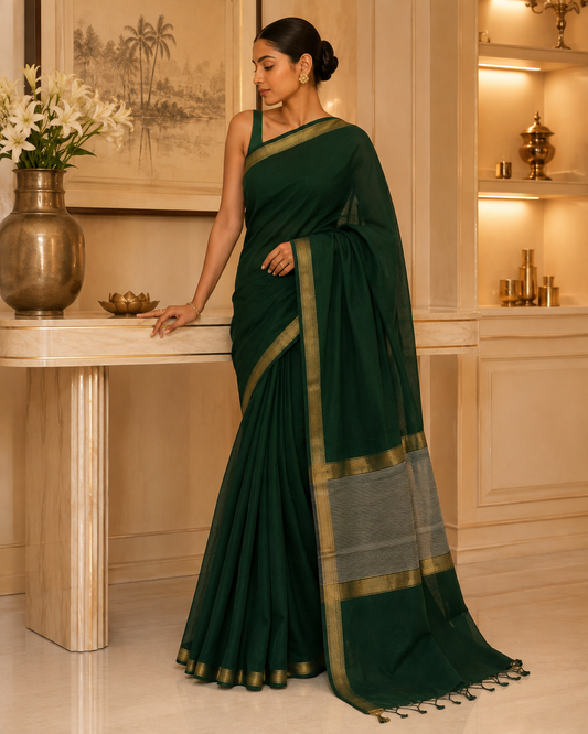 Maheshwari Giccha Pallu Green Saree