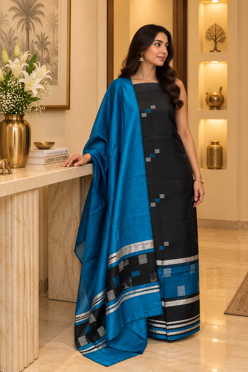Dupion Silk Blue Black KD