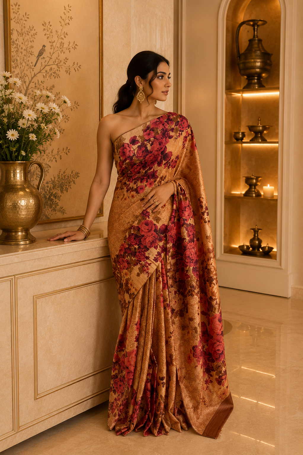 Tusser Giccha Screen Print Saree