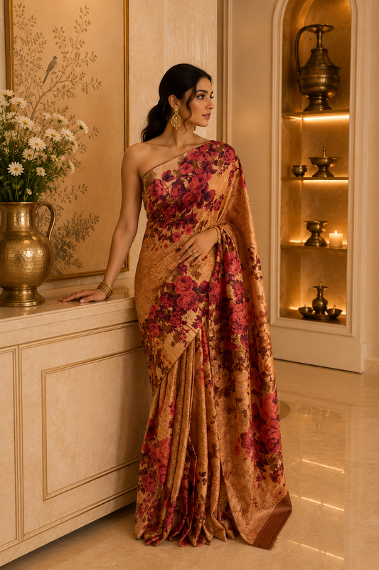 Tusser Giccha Screen Print Saree
