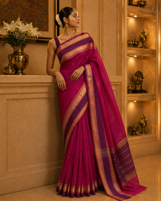Hot Pink Kanchi Cotton Saree