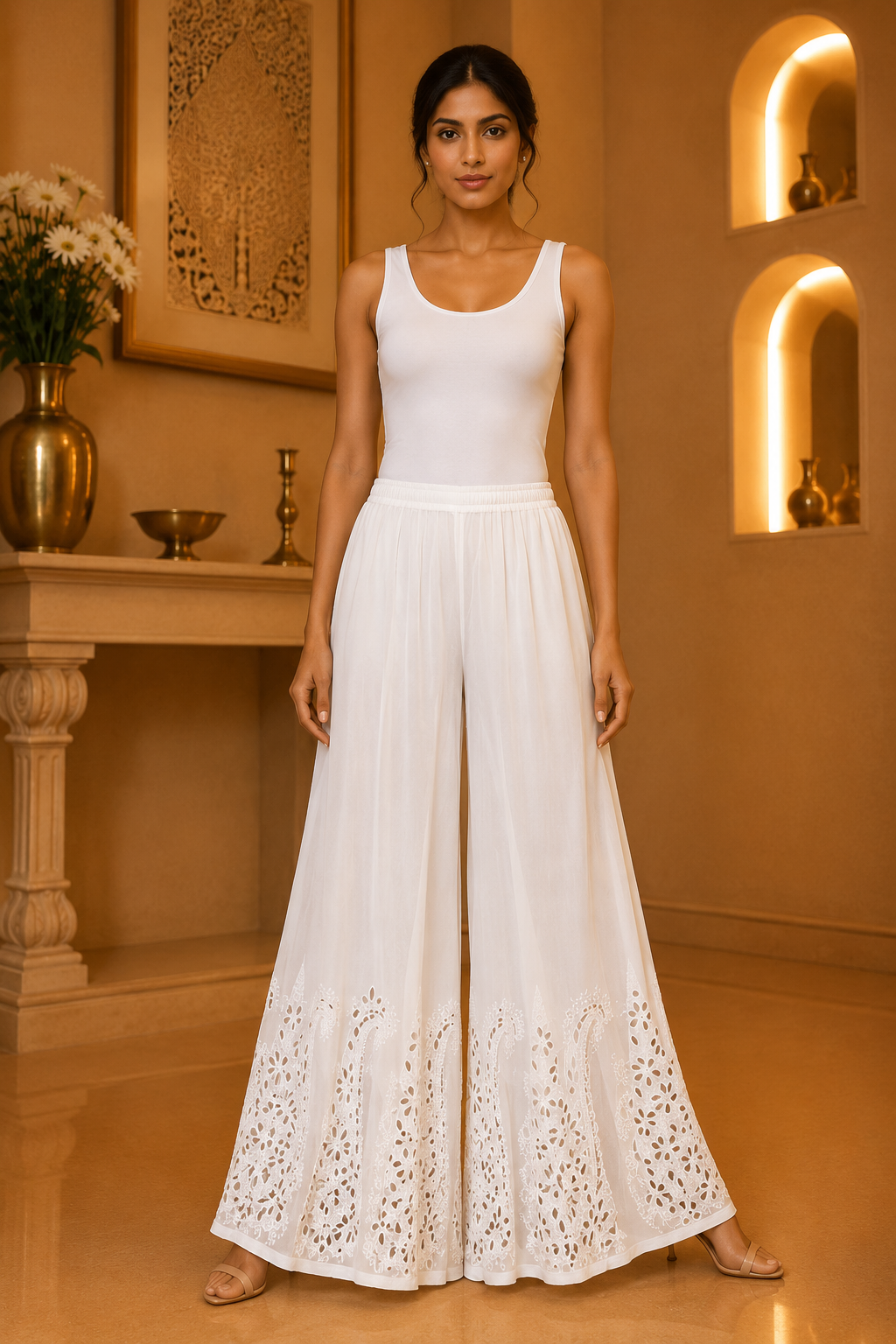 White Georgette Chikankari palazzo