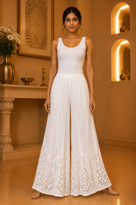 White Georgette Chikankari palazzo