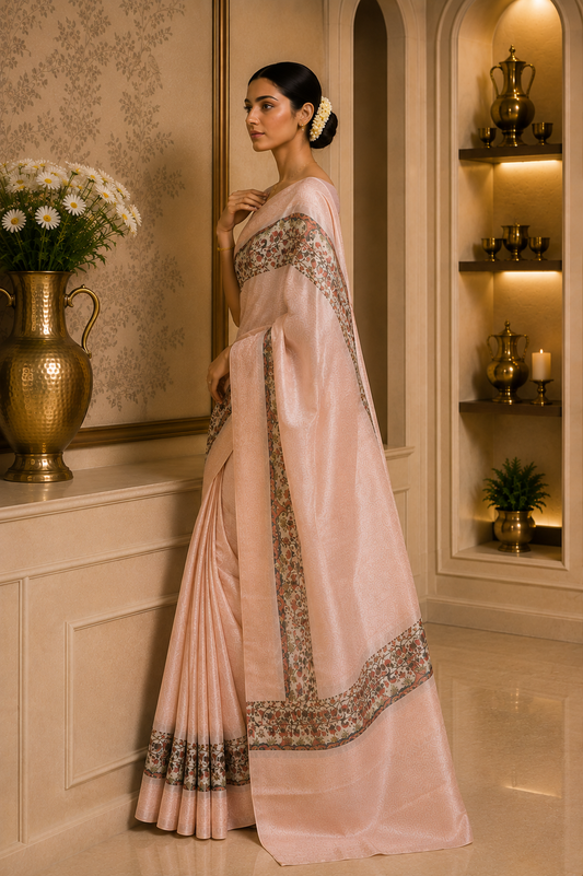 Pinkish Peach Dola Silk Saree