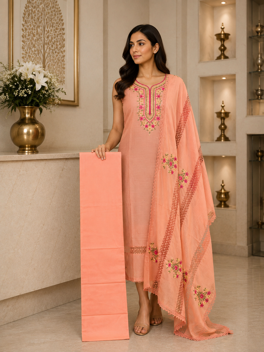 Peach Cotton Embroidered DM
