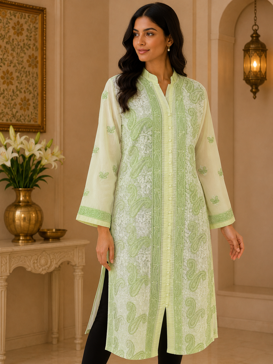 Lemon Chikankari Kurta