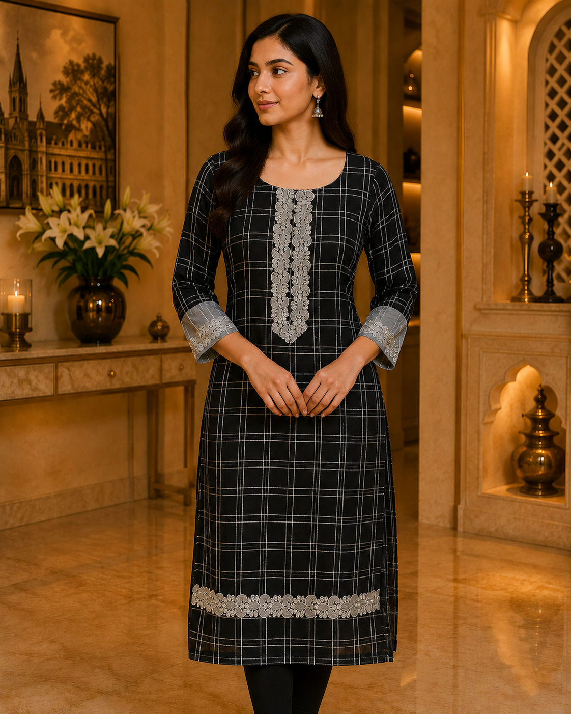 Black linen kurta high-low