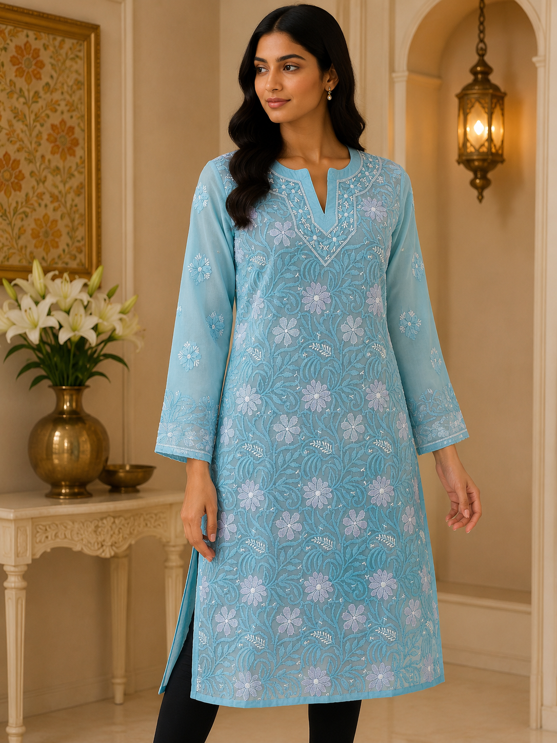 Blue Short Chikankari Kurta