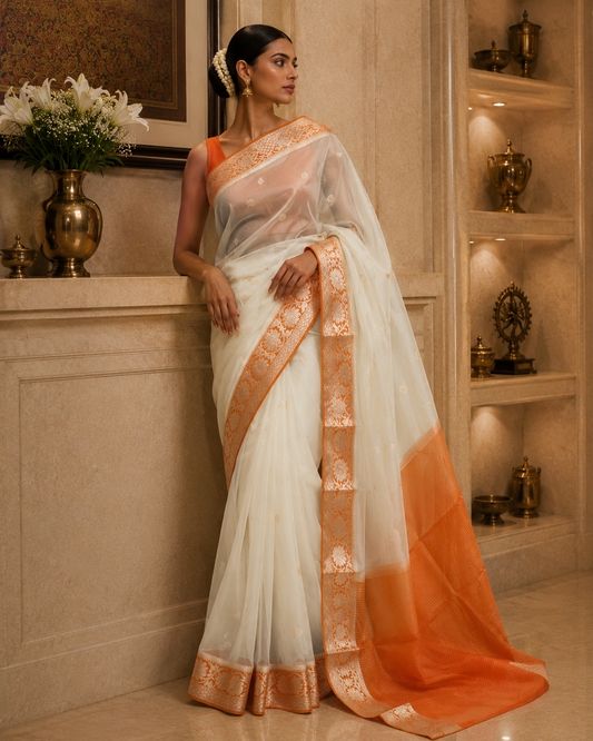 Organza Butti Border Saree