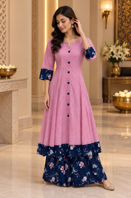 Pink floral Anarkali with palazzos