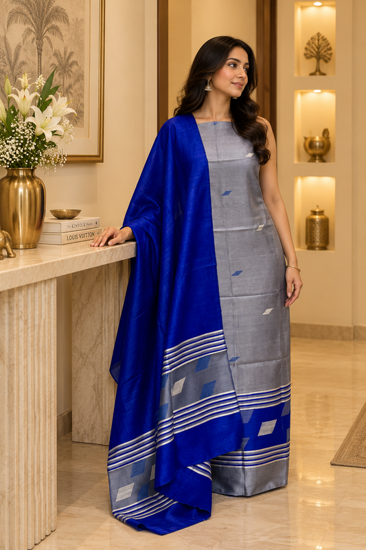 Dupion Silk Grey Blue KD
