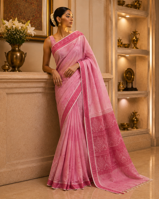 Pink Cotton Saree