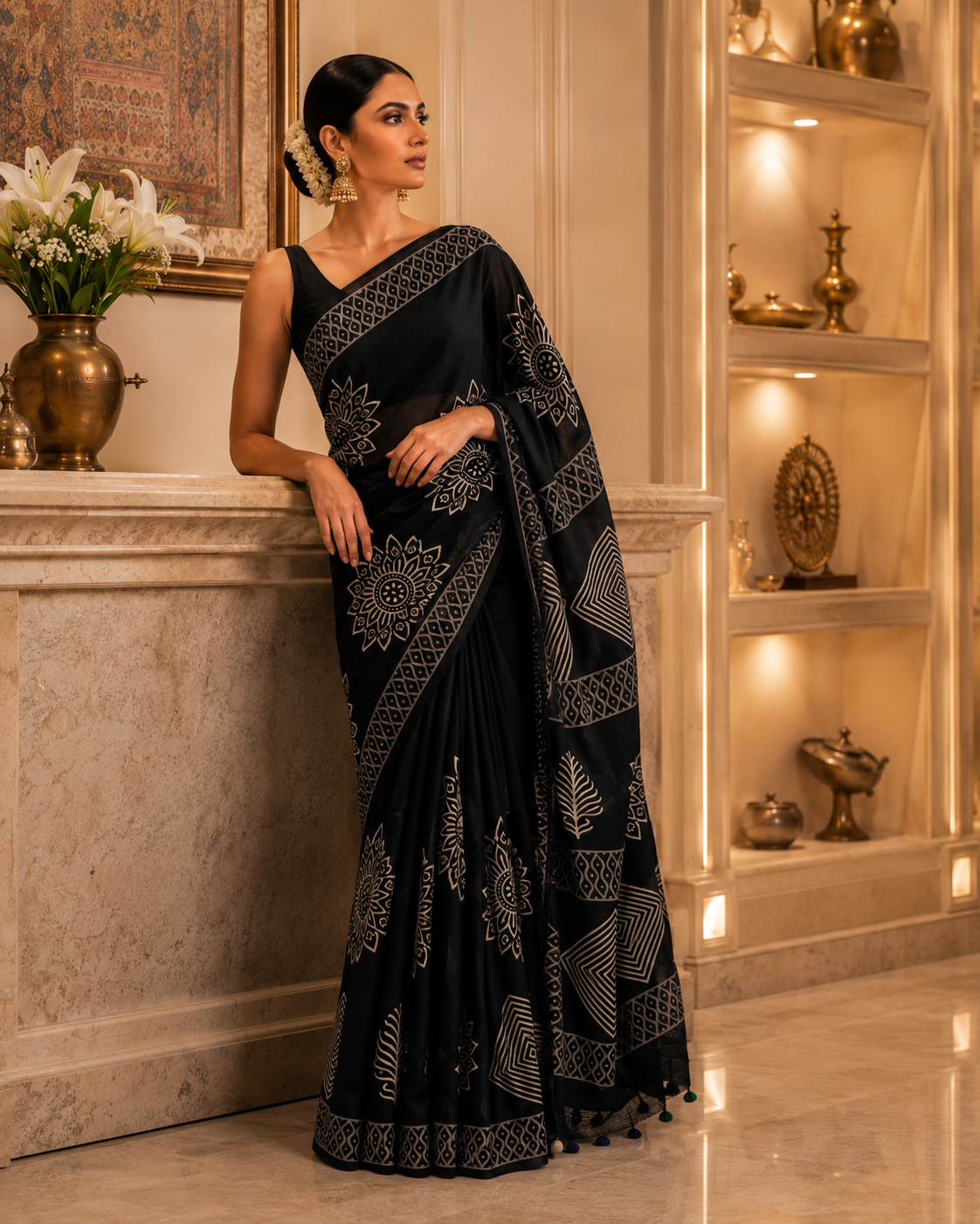 Mul Cotton Black Saree