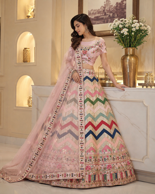Dola Silk Waves Pattern Unstitched Lehenga Set