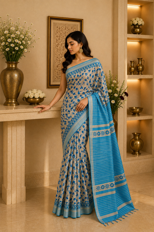 Tusser Giccha Block Print Saree