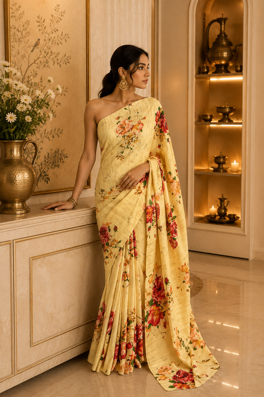 Tusser Giccha Screen Print Saree