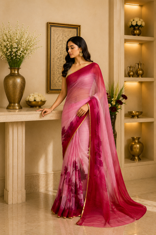 Pink Chiffon Saree