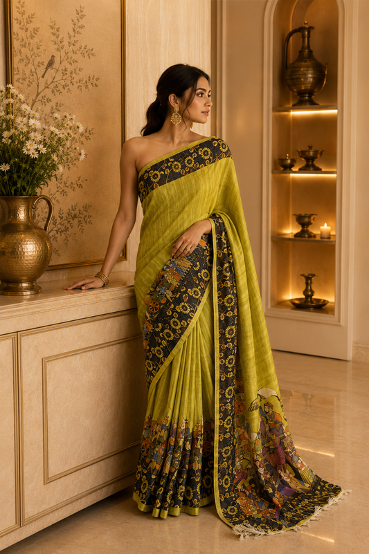 Tusser Giccha Screen Print Saree
