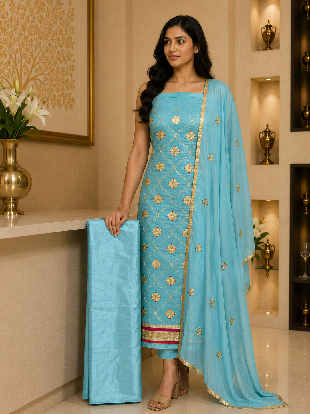 Blue Chanderi Gotapatti DM