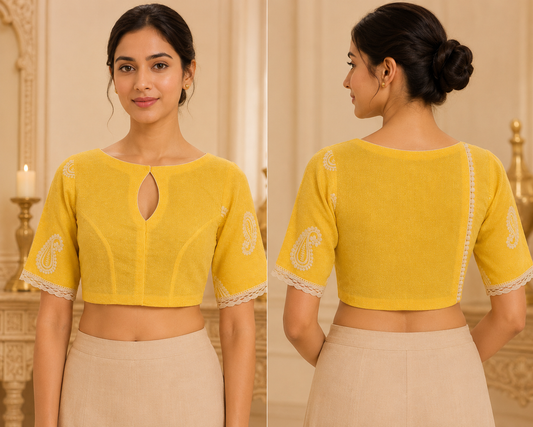 Yellow Emb. Blouse with Potlis