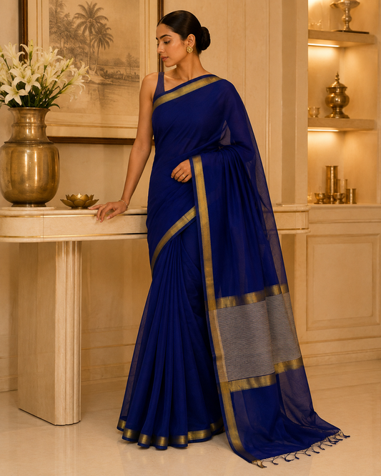 Maheshwari Giccha Pallu Blue Saree