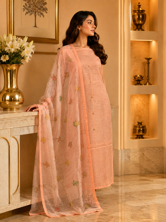 Peach Chanderi with Organza KD