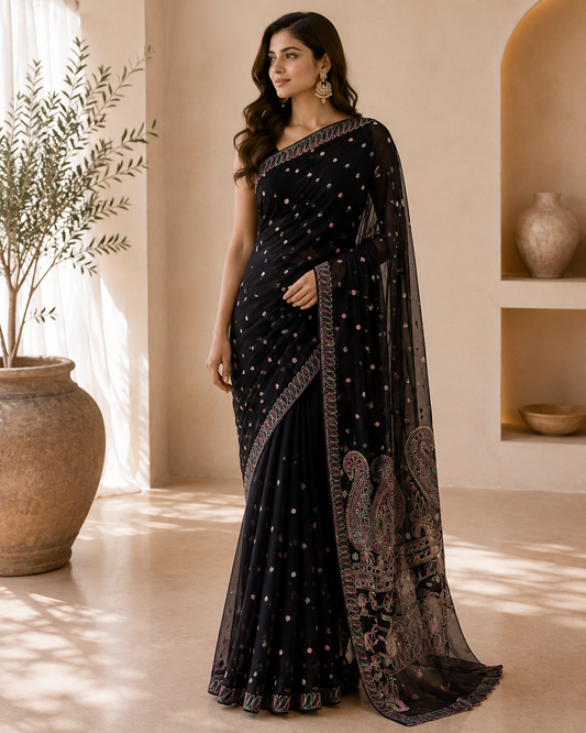 Black Chikankari Saree