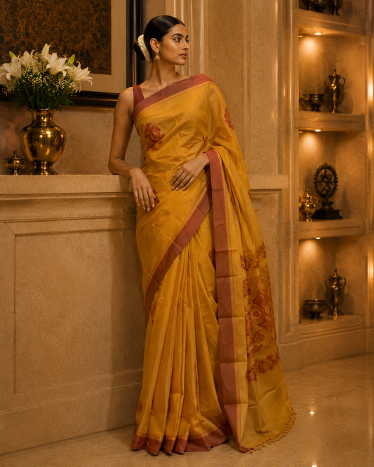 Mustard with Red Cotton Saree