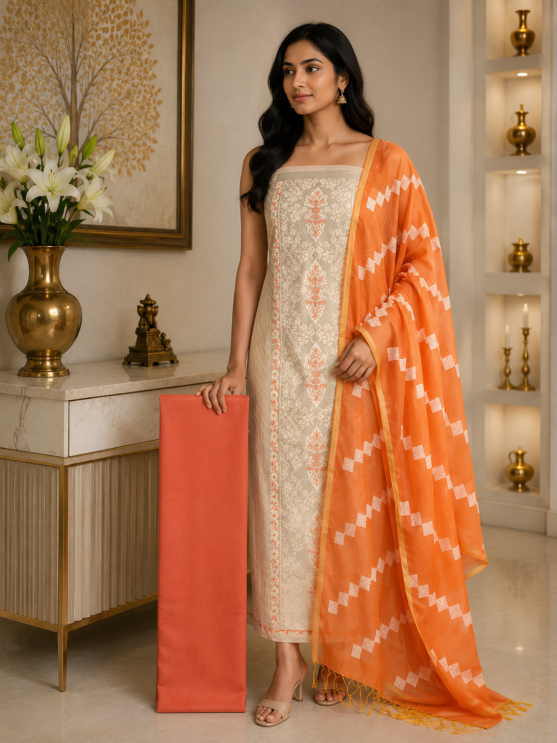 Beige Peach Chanderi DM