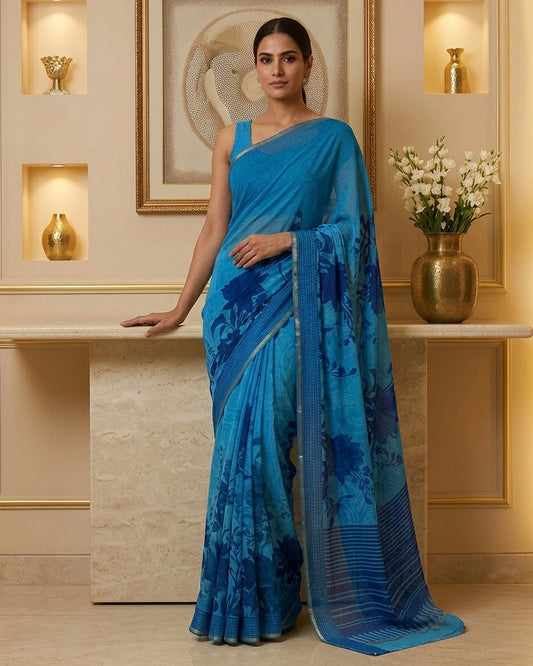 Blue Chiffon Saree
